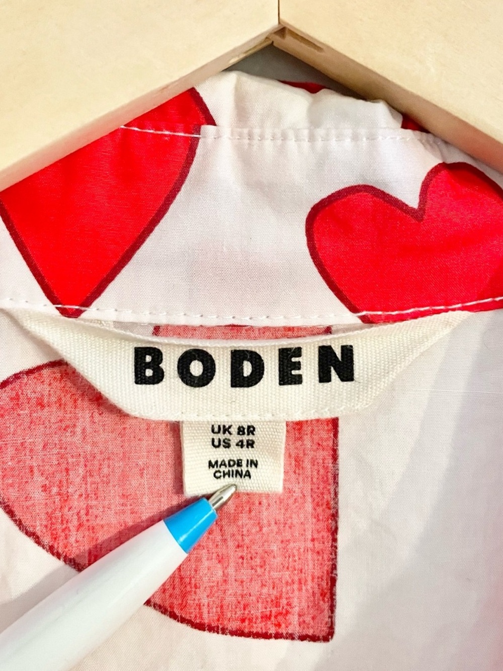 Boden Clara Red Heart-Print Button-Front Maxi Dress Tie Waist Sz US 4R UK 8R- EU - Picture 9 of 14